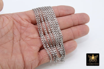 Stainless Steel Chain, 304 Silver Flat Dainty Curb Chains CH #161, 5 mm Unfinished Cable Necklace Chains